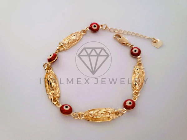 Pulsera Elegante - 104490 - Pulsera Virgen Guadalupe y Ojo Turco Rojo Oro Laminado 18K