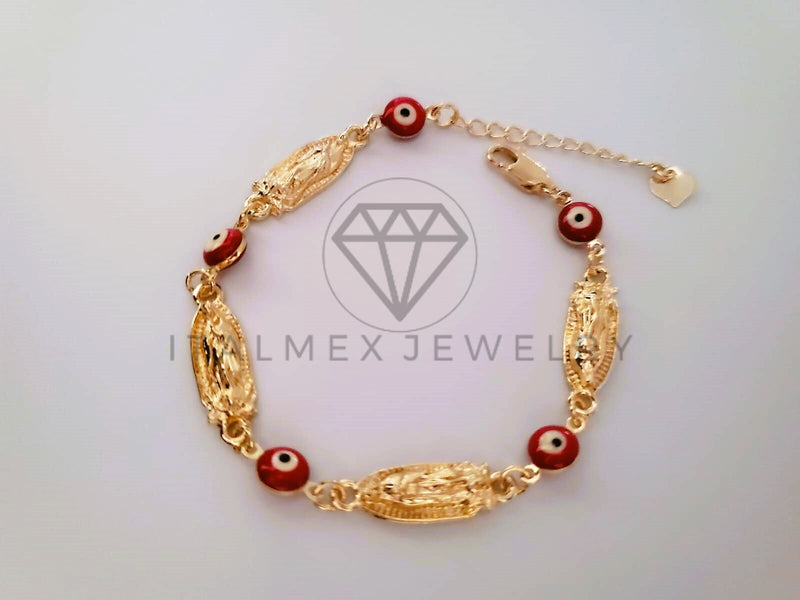 Pulsera Elegante - 104490 - Pulsera Virgen Guadalupe y Ojo Turco Rojo Oro Laminado 18K