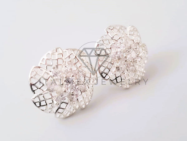 Broquel de Lujo - 104664 - Diseño de Flor CZ Clara Plata .925