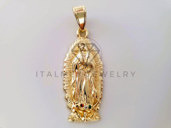 Dije de Lujo - 104610 - Dije Virgen de Guadalupe CZ Tricolor Oro Laminado 18K