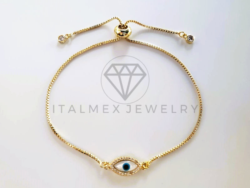 Pulsera de Lujo - 103728 - Diseño Ajustable Ojo Turco Perla Madre CZ Clara Oro Laminado 18K