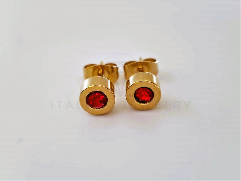 Broquel de Lujo - 104091 - Diseño Biselado 6mm CZ Roja Oro Laminado 18K