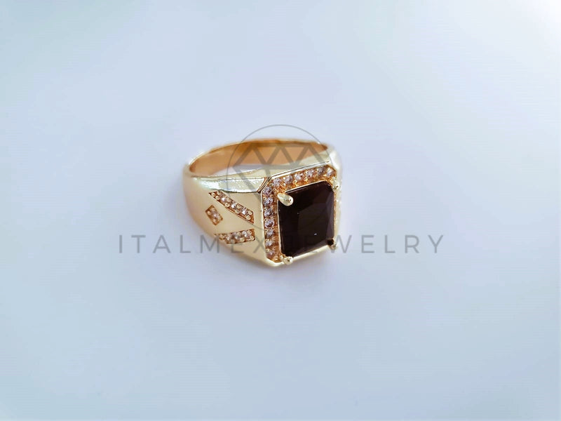 Anillo Caballero de Lujo - 103923 - Diseño Cuadrado CZ Negra Oro Laminado 18K