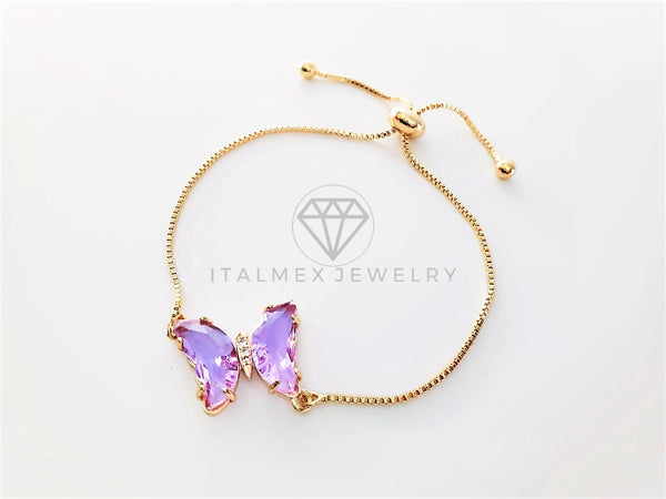 Pulsera de Lujo - 103196 - Diseño Ajustable con Mariposa CZ Morada Clara Oro Laminado 18K