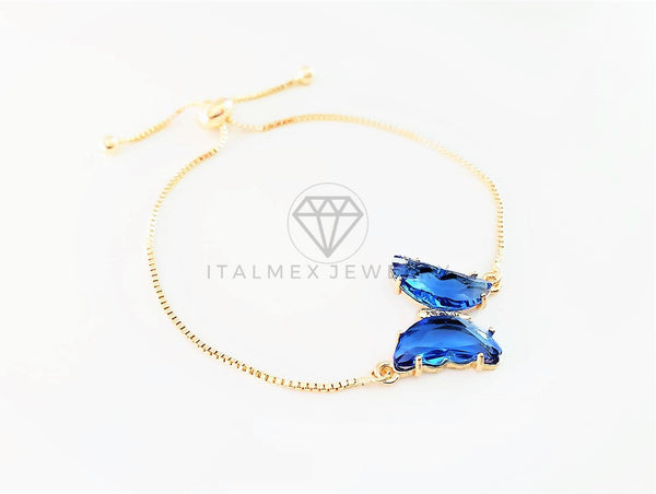 Pulsera de Lujo - 103199 - Diseño Ajustable con Mariposa CZ Azul Oro Laminado 18K