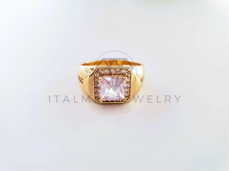 Anillo Caballero de Lujo - 103917 - Diseño Cuadrado CZ Clara Oro Laminado 18K