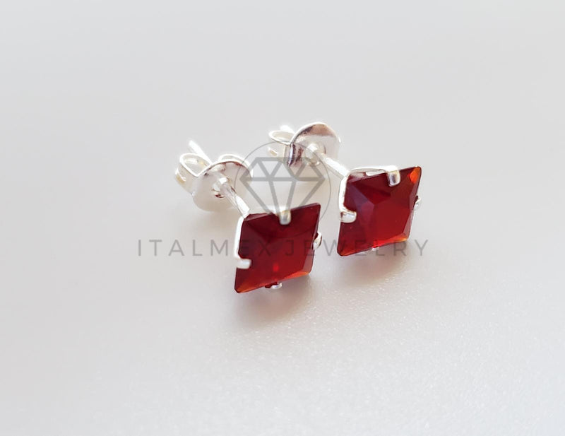 Broquel de Lujo - 101679 - CZ Cuadrada 6mm CZ Roja Plata .925