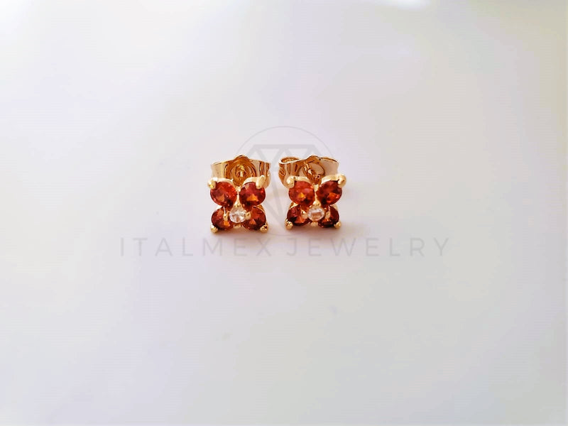 Broquel de Lujo - 104064 - Diseño Flor CZ Roja Oro Laminado 18K
