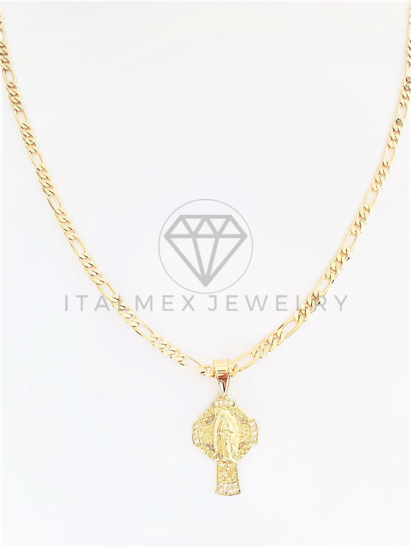 Dije Elegante - 102853 - Cruz Virgen de Guadalupe CZ Clara Tamaño Chico Oro Laminado 18K