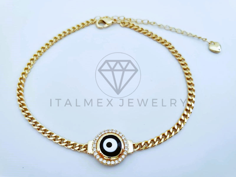 Pulsera Elegante - 103597 - Pulsera Ojo Turco Negro con Circonia Oro Laminado 18K