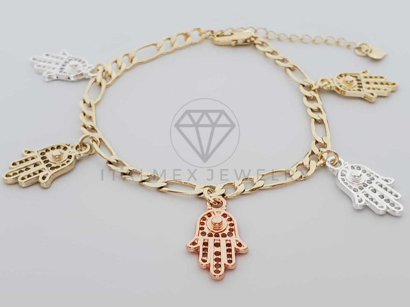 Pulsera Elegante - 100234 - Diseño Mano Hamsa 3 Oros Oro Laminado 18K