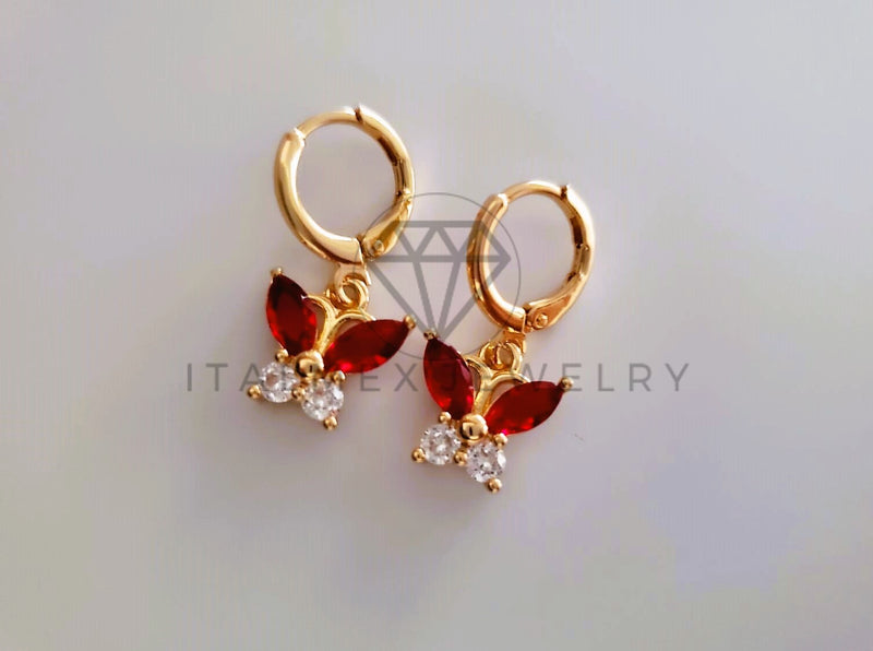 Arete de Lujo - 104357 - Diseño de Mariposa CZ Roja Oro Laminado 18K