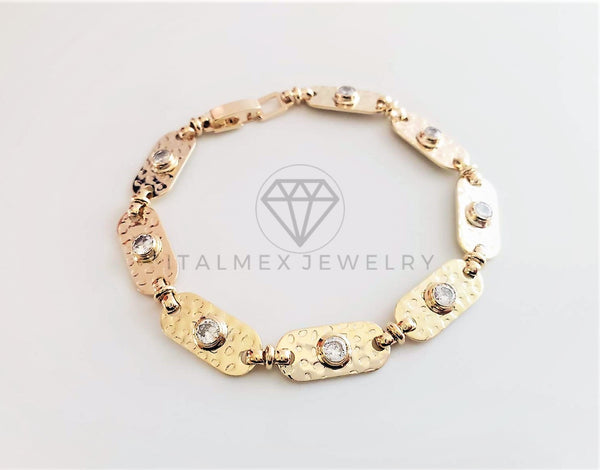 Pulsera de Lujo - 102993 - Diseño Eslabón Diamantado CZ Clara Oro Laminado 18K