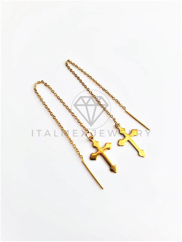 Arete de Lujo - 103162 - Arete Violador con Dije Cruz Oro Laminado 18K