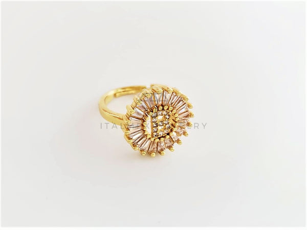 Anillo de Lujo - 102596 - Diseño Inicial "B" con CZ Clara Oro Laminado 18K