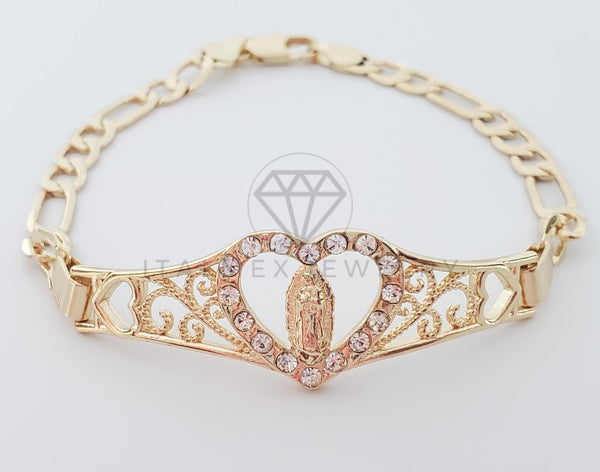 Esclava de Lujo - 101034 - Diseño Virgen Corazón con CZ Clara Oro Laminado 18K