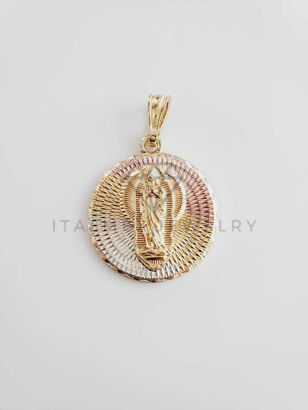 Dije Elegante - 102360 - Medalla Virgen Diamantada Tamaño Mediana Oro Laminado 18K