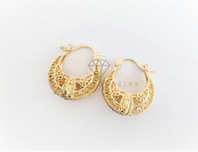 Arete Elegante - 102883 - Estilo Canasta con Virgen de Guadalupe Oro Laminado 18K