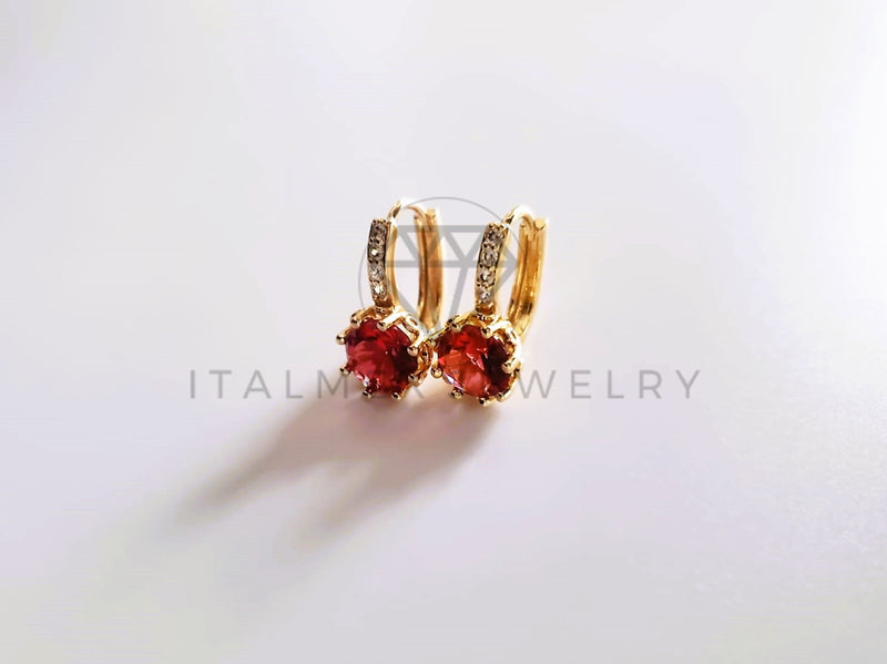Huggie de Lujo - 103683 - Diseño Corte Redondo CZ Roja Oro Laminado 18K