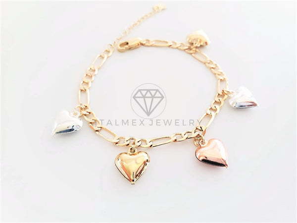 Pulsera Elegante - 102839 - Diseño de Corazones Diamantados 3 Colores Oro Laminado 18K