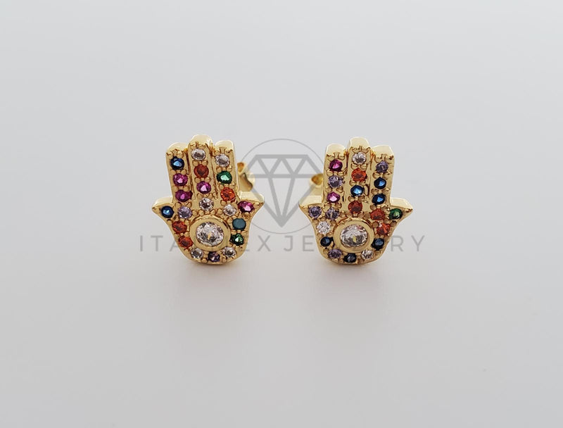 Broquel de Lujo - 100151 - Diseño de Mano Hamsa CZ Color Oro Laminado 18K