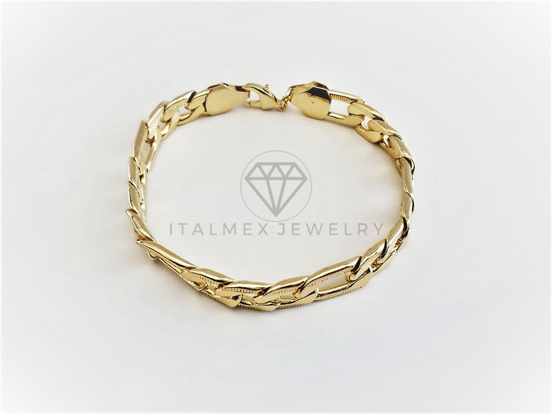 Pulsera Ajustable - 102862 - Diseño Figaro Link Diamantada 10mm/9" Oro Laminado 18K