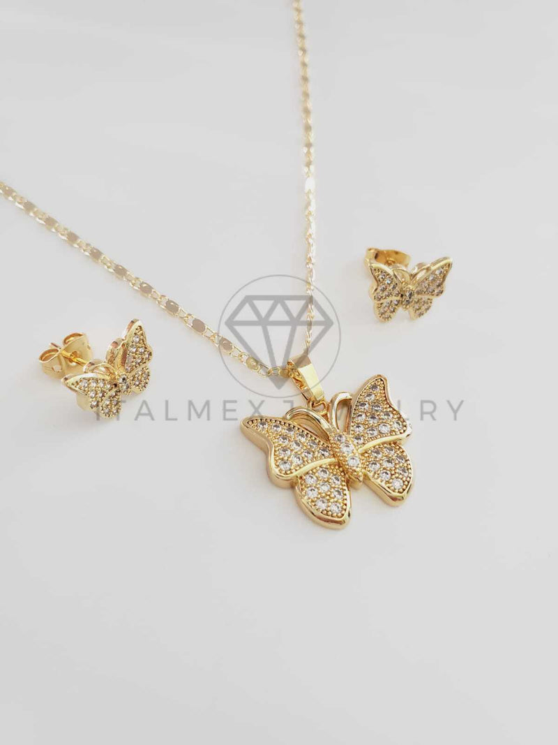 Juego de Lujo - 102395 - Diseño de Mariposa CZ Clara Oro Laminado 18K