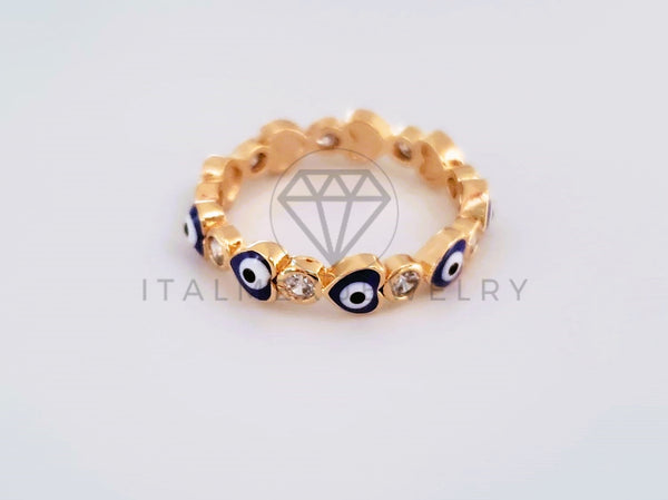 Anillo de Lujo - 103908 - Anillo Ojo Turco Corazón Azul Oro Laminado 18K