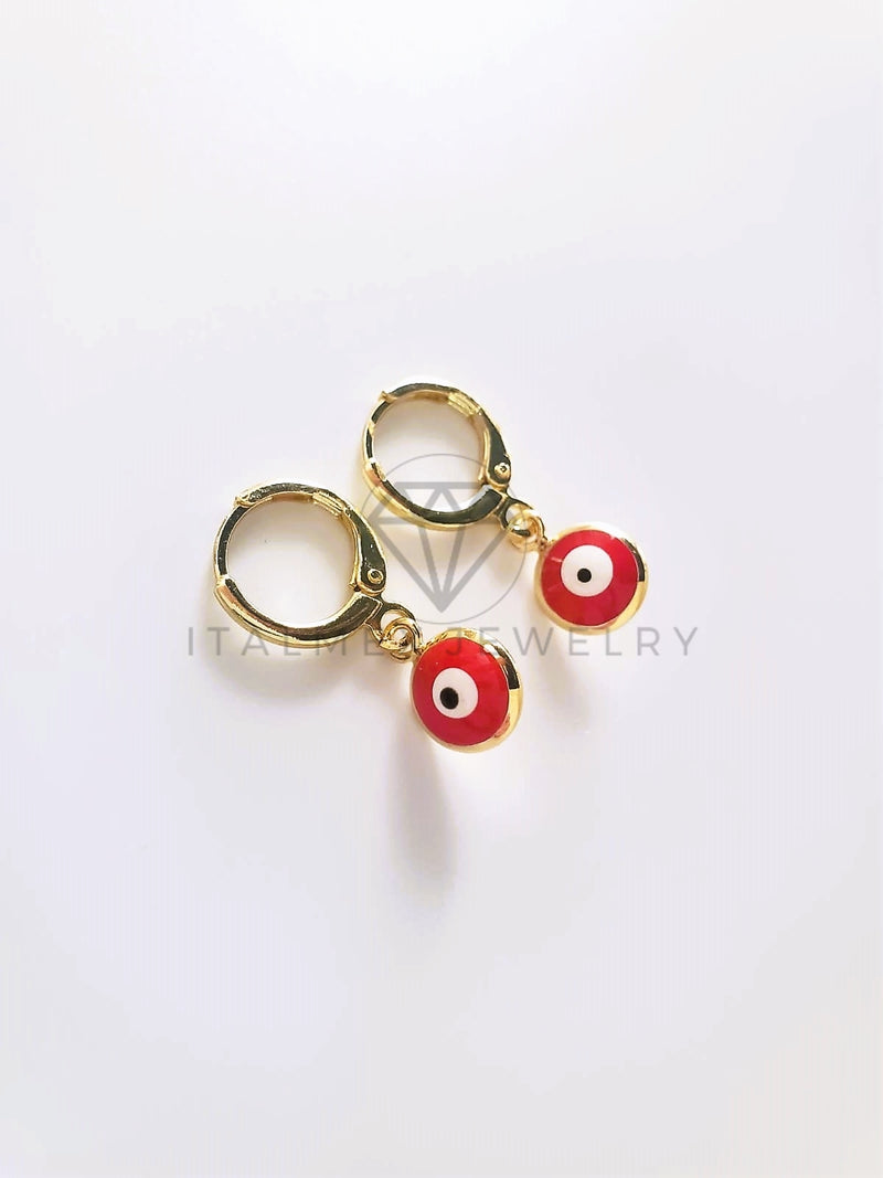 Arete de Lujo - 103735 - Diseño Ojo Turco Color Rojo Oro Laminado 18K