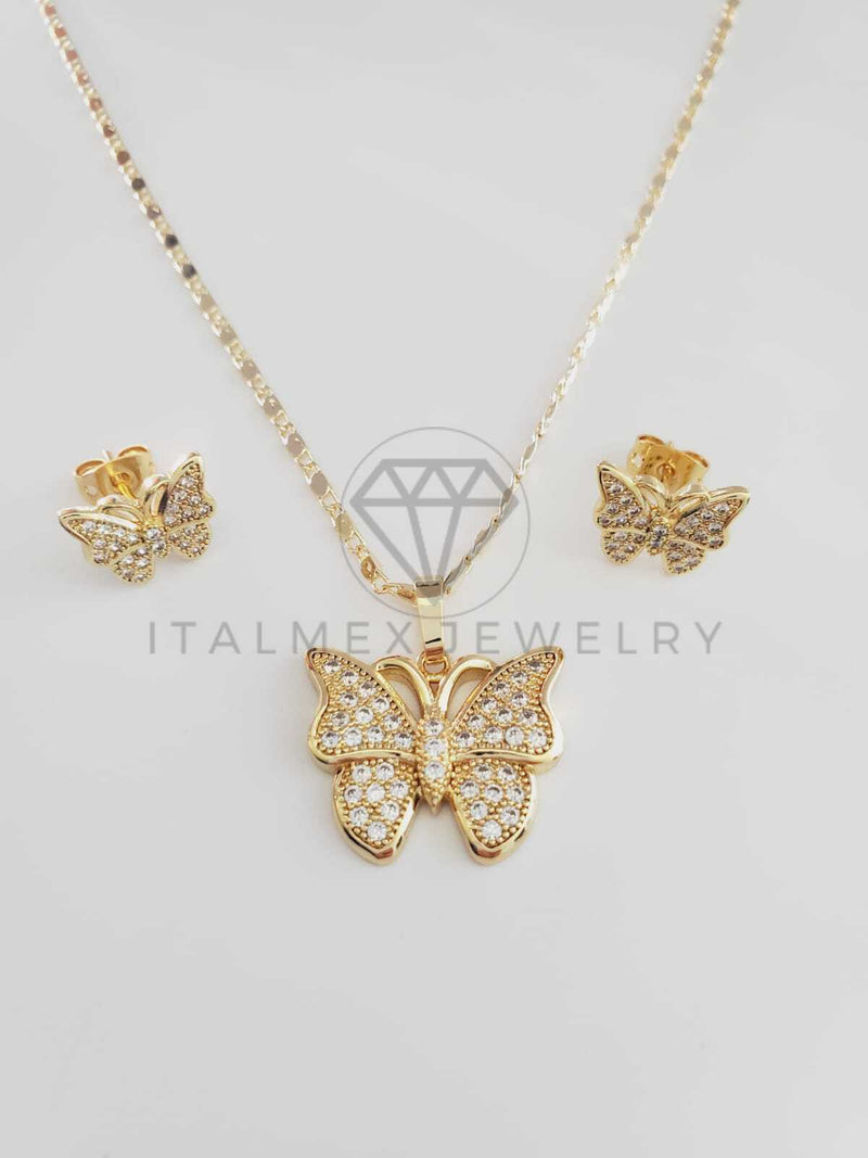 Juego de Lujo - 102395 - Diseño de Mariposa CZ Clara Oro Laminado 18K