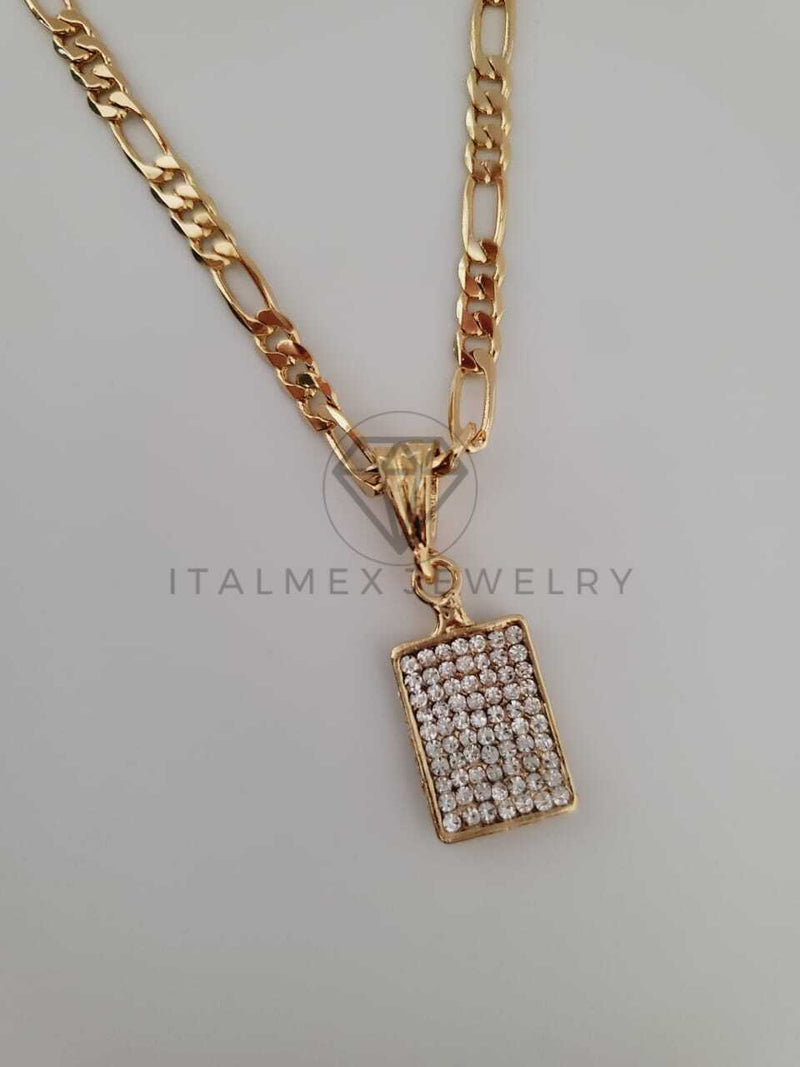Dije de Lujo - 104245 - Dije Rectangular Elegante Circonia Clara Oro Laminado 18K