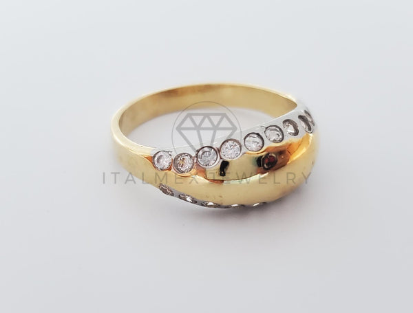 Anillo Dama de Lujo -101589 - Diseño Liso con CZ Clara Oro Laminado 18K