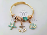Pulsera Elegante - 104365 - Pulsera Estilo PDR Ancla, Estrella y Concha de Mar Oro Laminado 18K