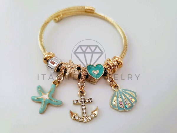 Pulsera Elegante - 104365 - Pulsera Estilo PDR Ancla, Estrella y Concha de Mar Oro Laminado 18K