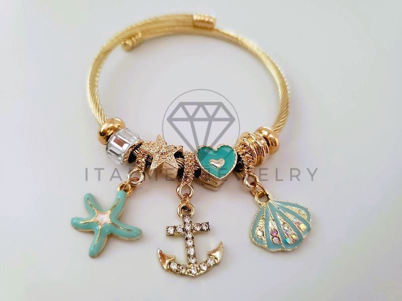Pulsera Elegante - 104365 - Pulsera Estilo PDR Ancla, Estrella y Concha de Mar Oro Laminado 18K