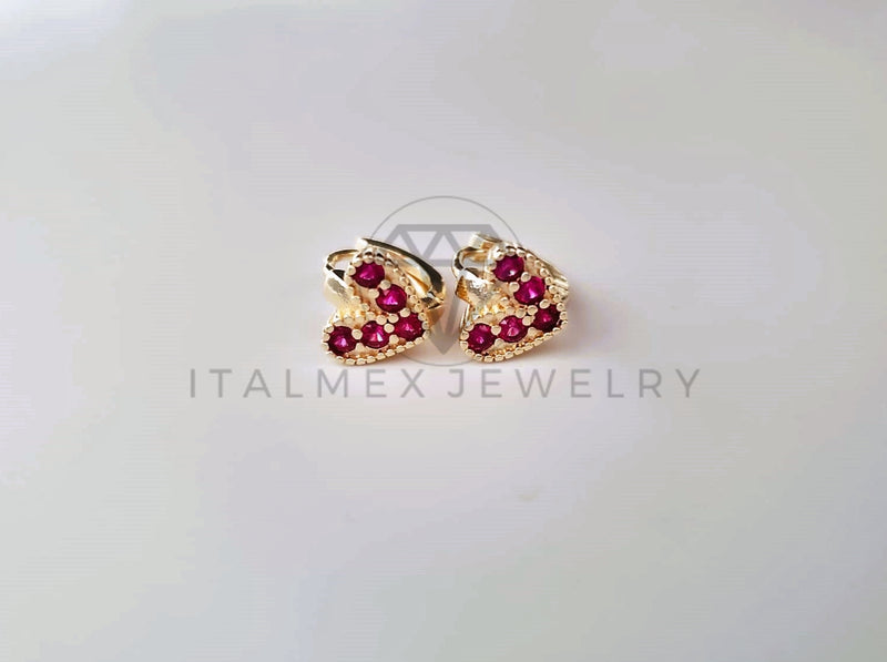 Huggie de Lujo - 103695 - Diseño de Corazón con CZ Rosa Oro Laminado 18K