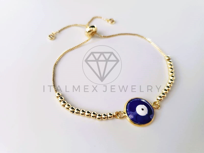 Pulsera de Lujo - 103716 - Diseño Ajustable Ojo Turco Esmalte Azul Oro Laminado 18K