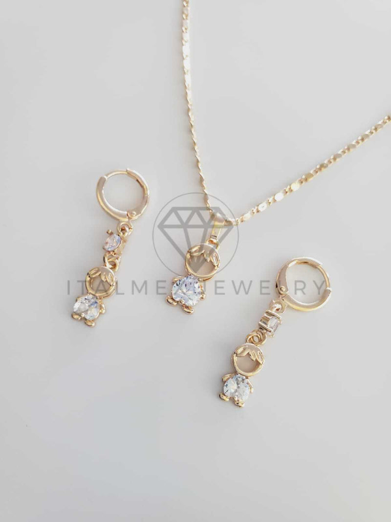 Juego de Lujo - 102377 - Diseño de Niño CZ Clara Color Oro Laminado 18K