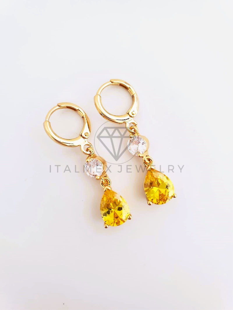 Arete de Lujo - 103528 - Diseño Gota CZ Amarilla y Clara Oro Laminado 18K