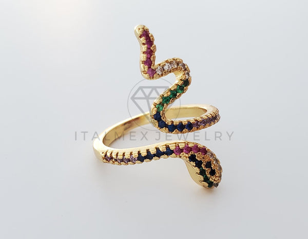 Anillo de Lujo - 101287 - Diseño Serpiente con CZ Colores Oro Laminado 18K