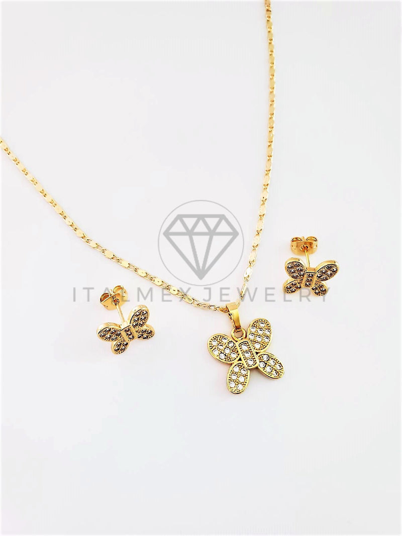 Juego de Lujo - 102908 - Diseño de Mariposas CZ Clara Oro Laminado 18K