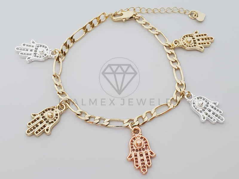 Pulsera Elegante - 100234 - Diseño Mano Hamsa 3 Oros Oro Laminado 18K
