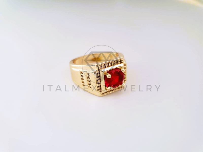 Anillo Caballero de Lujo - 103925 - Diseño Clásico CZ Roja Oro Laminado 18K