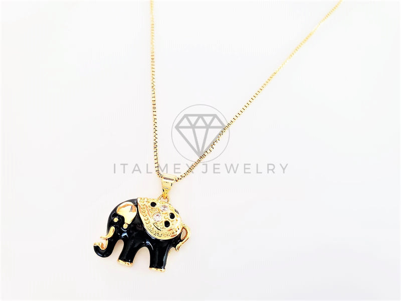 Collar Elegante - 103270 - Collar Elefante Esmalte Negro CZ Clara Oro Laminado 18K