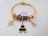 Pulsera Elegante - 104300 - Pulsera Estilo PDR Torre Eiffel CZ Negra Oro Laminado 18K
