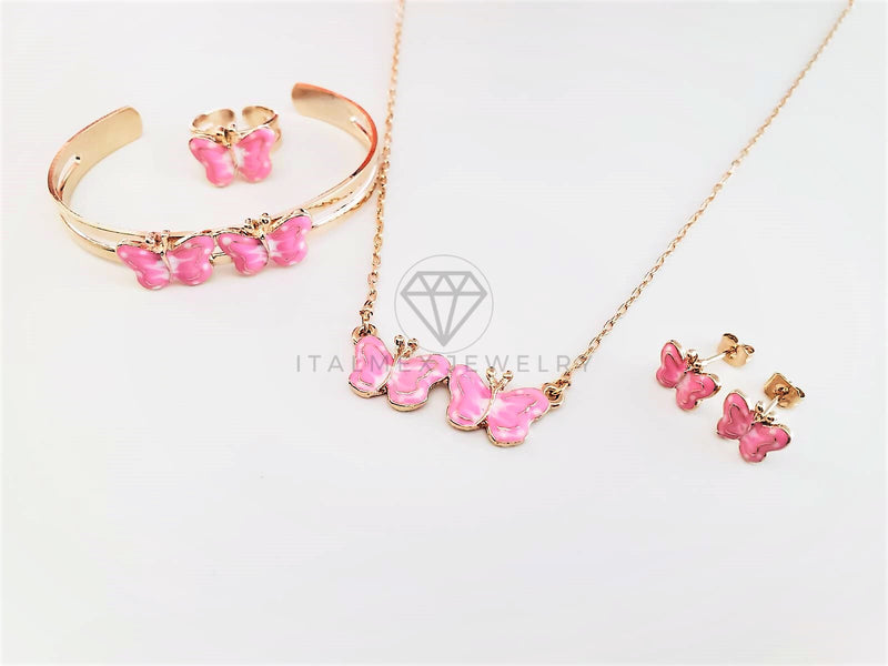 Juego de Niña - 103025 - Diseño de Mariposas Rositas Oro Laminado 18K