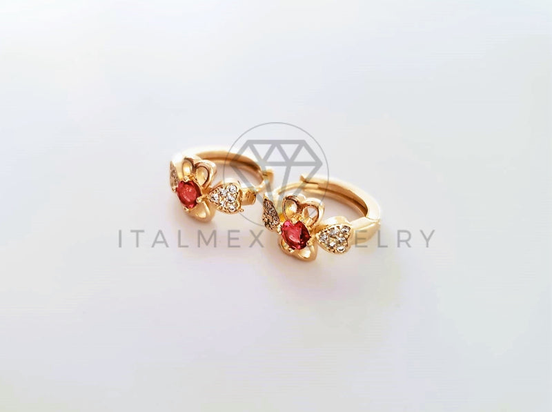 Arete de Lujo - 103840 - Diseño Flor CZ Roja Oro Laminado 18K