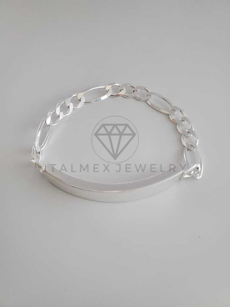 Pulsera de Lujo - 102173 - Esclava Figaro Placa Lisa 8mm Plata Fina .925