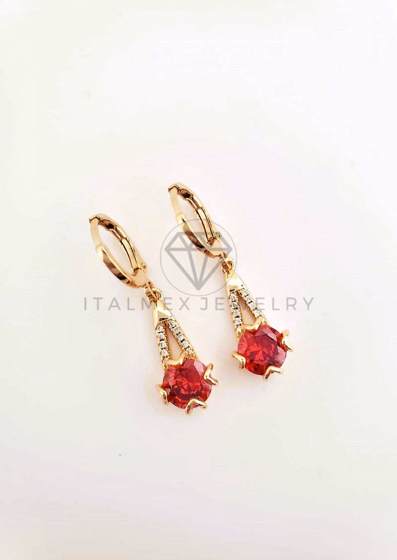 Arete de Lujo - 103536 - Diseño Clasico CZ Roja Oro Laminado 18K
