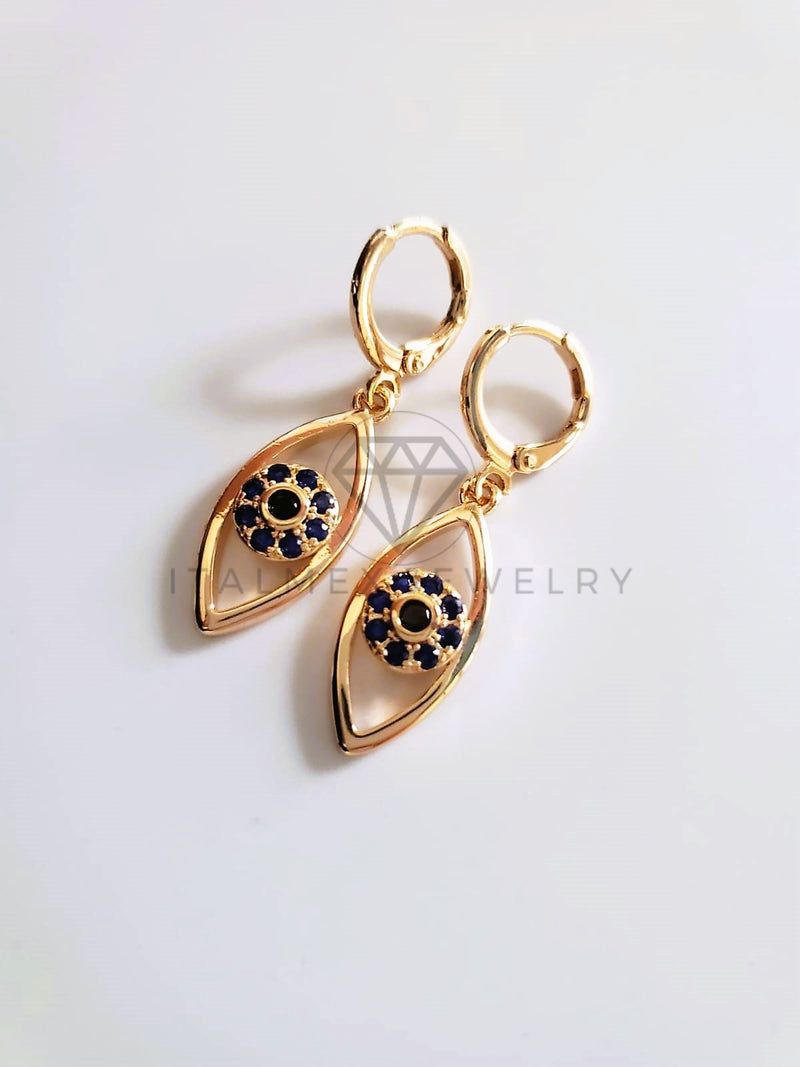 Arete de Lujo - 103665 - Diseño Ojo Turco CZ Azul Oro Laminado 18K